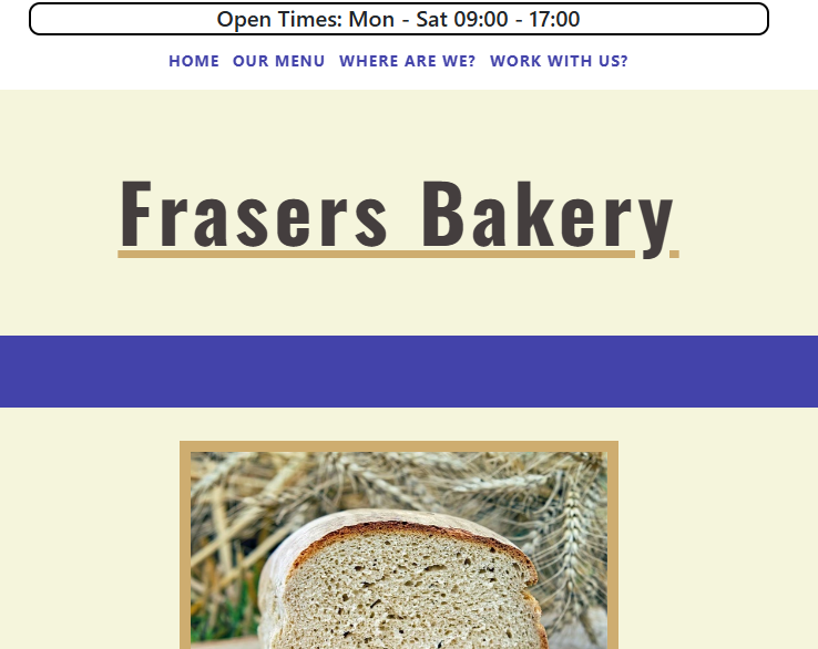 Frasers Bakery website screenshot