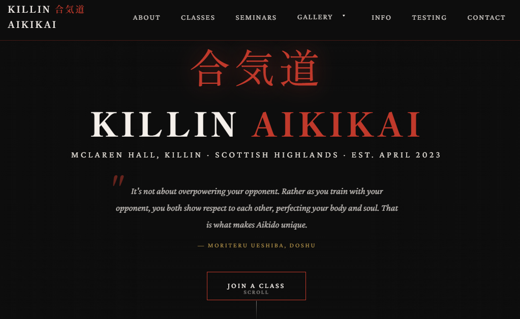 Killin Aikikai website screenshot